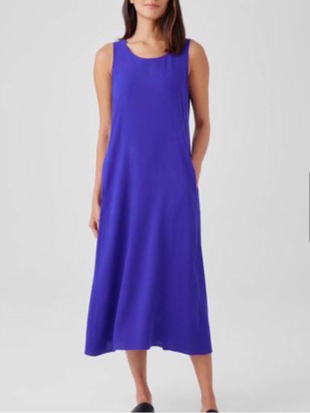 Eileen Fisher Silk Georgette Crepe Ballet Neck Sleeveless Midi Dress